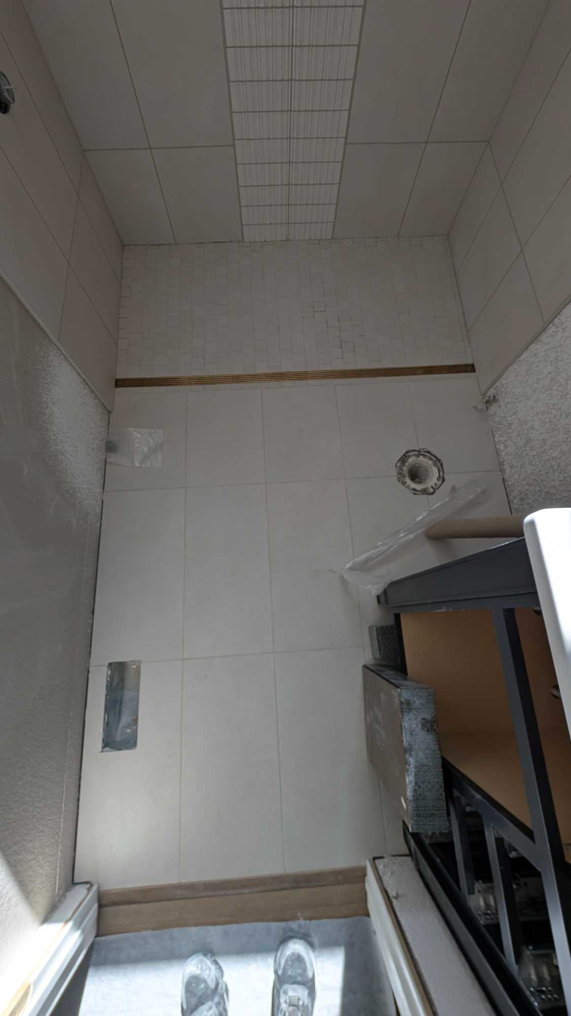 Hall bath shower and floor grouted and finished