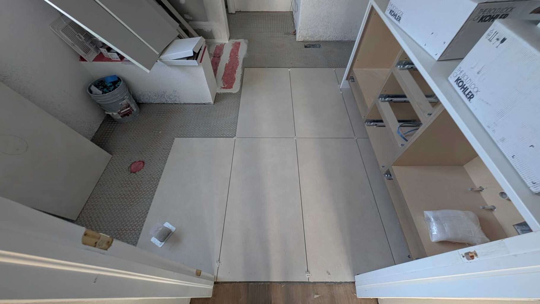 Cut and dry set a good amount of the primary bath and closet floor