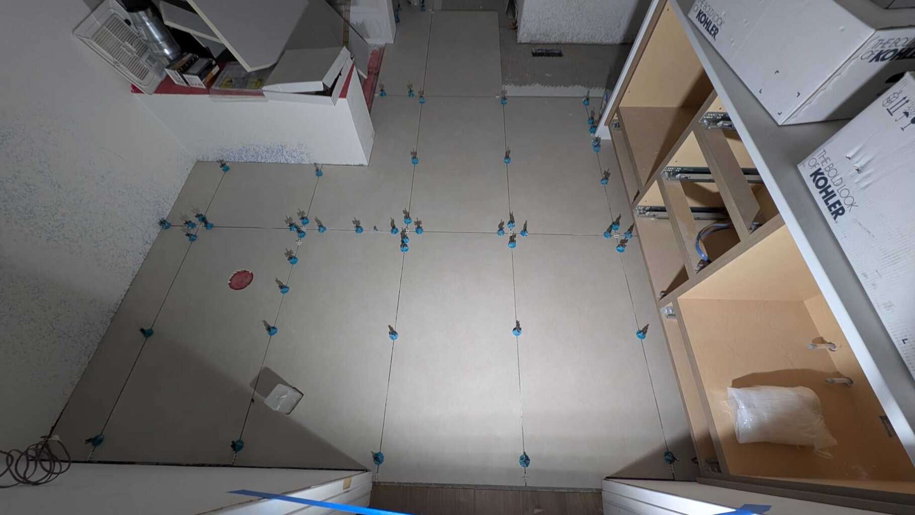 A good portion of the primary bath and closet floor is set