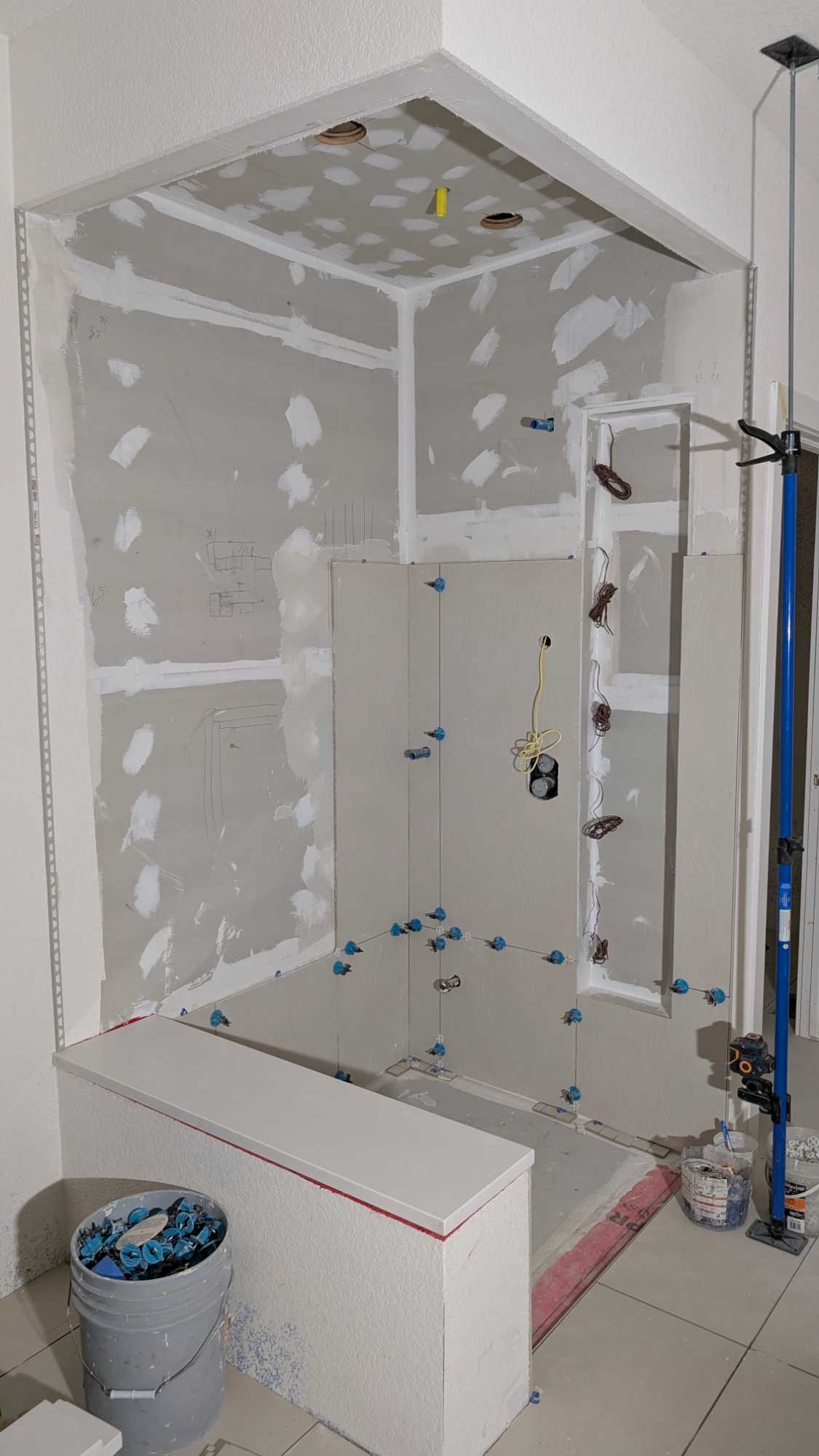 Part of primary shower walls installed