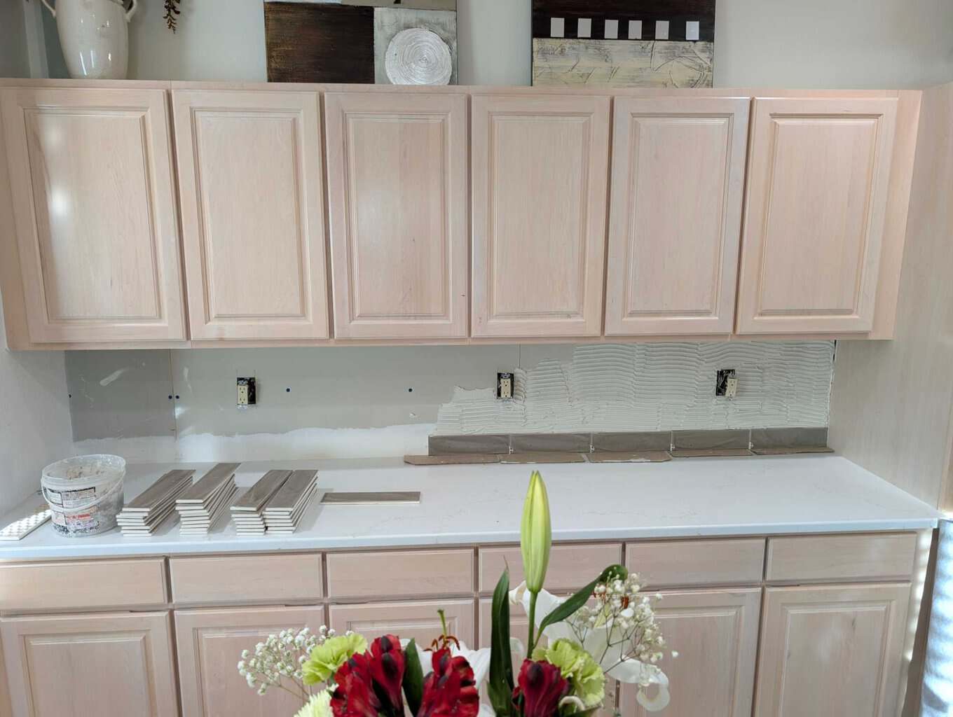 Progress on final backsplash wall