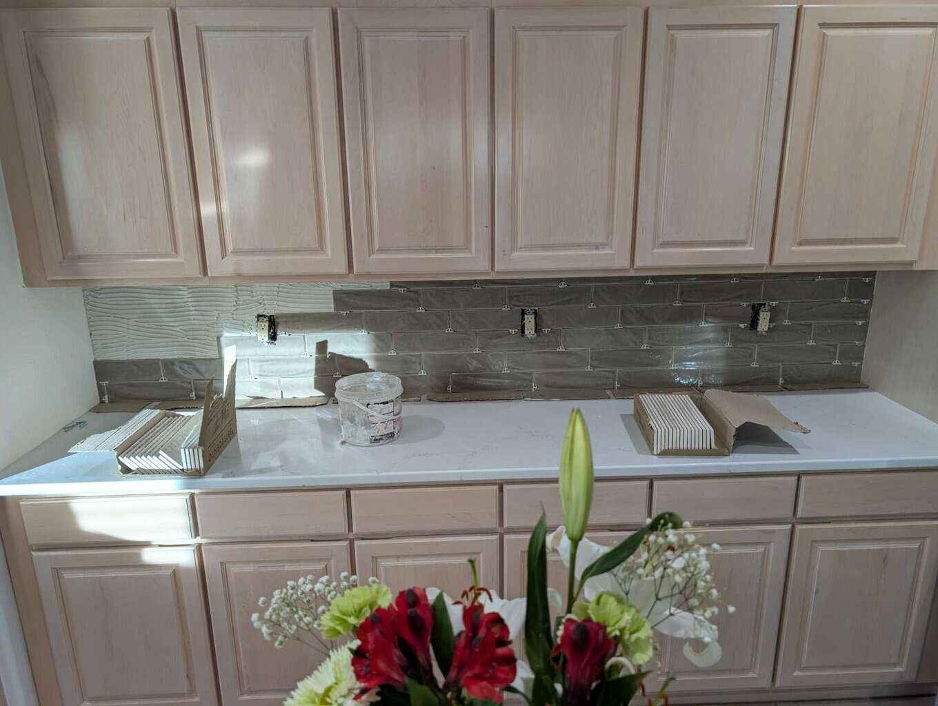 Progress on final backsplash wall