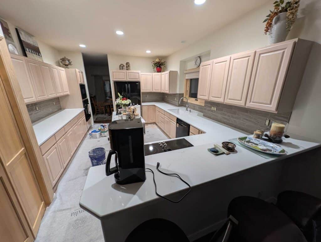 Backsplash grouted, caulked, and finished