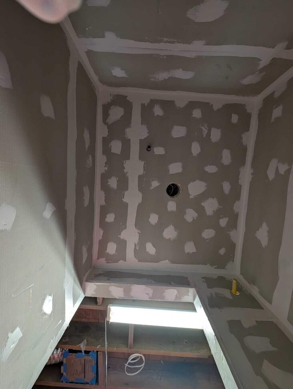 Foam board complete on shower ceiling