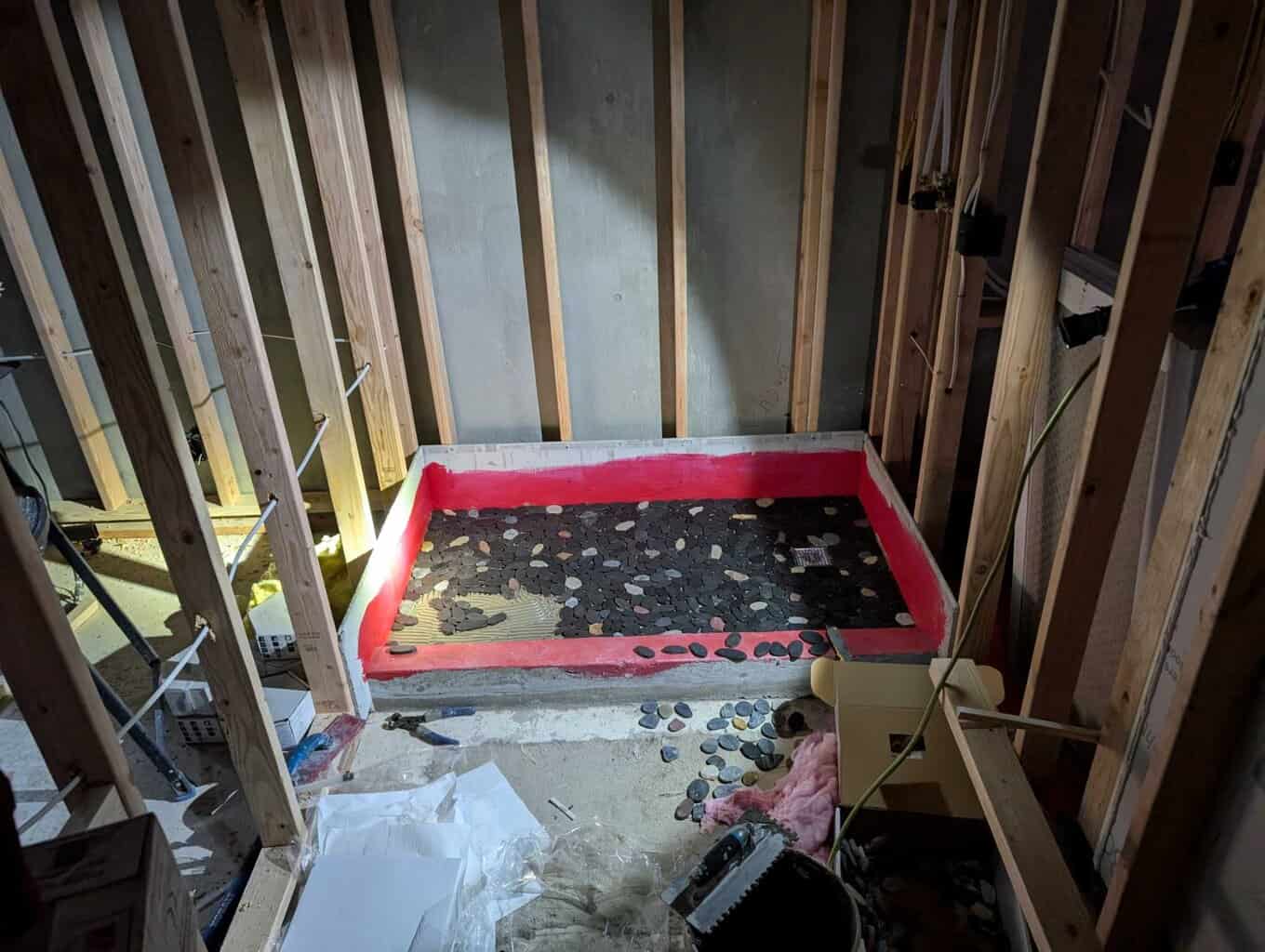 No power, so installing pebbles by flashlight