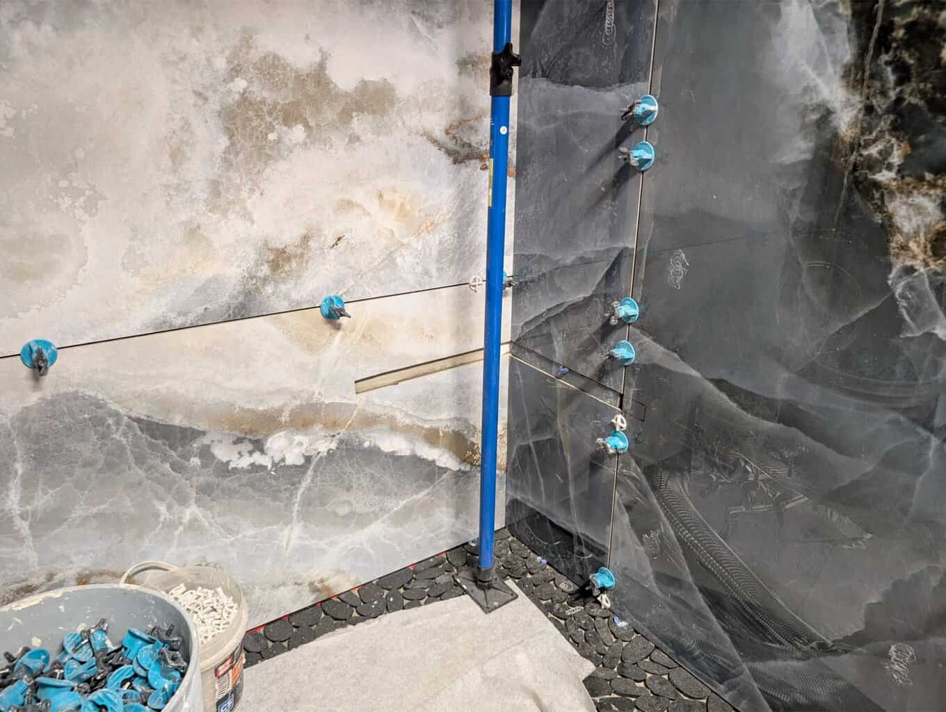 Corner where floating bench will be installed