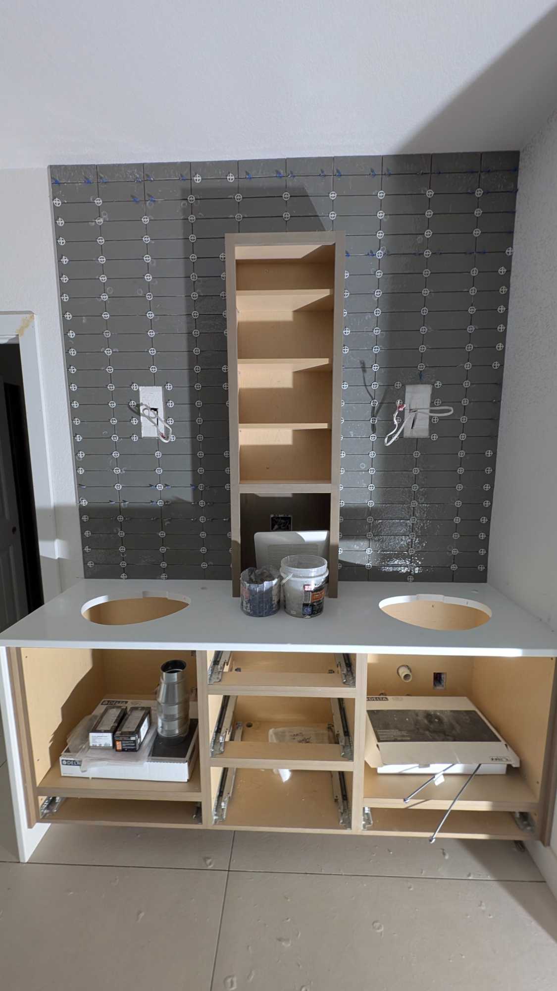 Primary bath backsplash installed