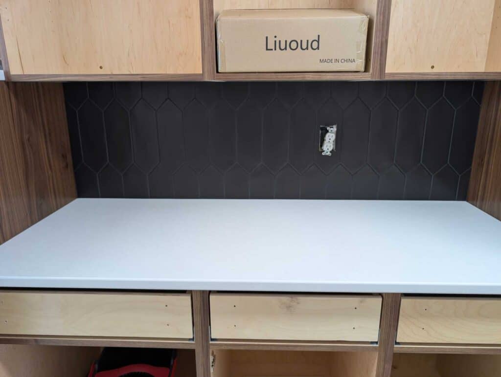 Part of backsplash grouted