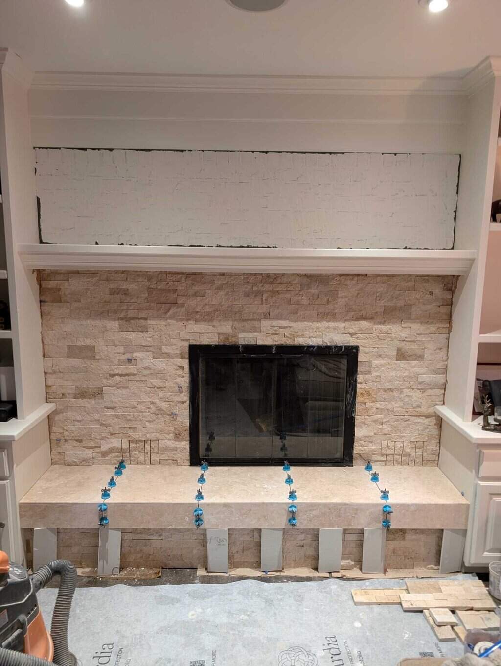 Progress on fireplace ledger install