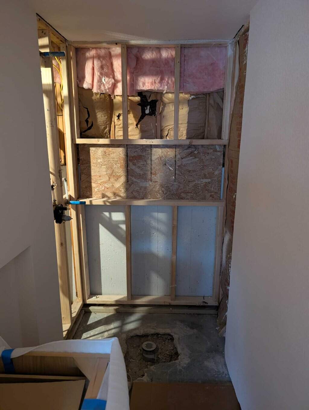 Basement shower to be underlaid and tiled