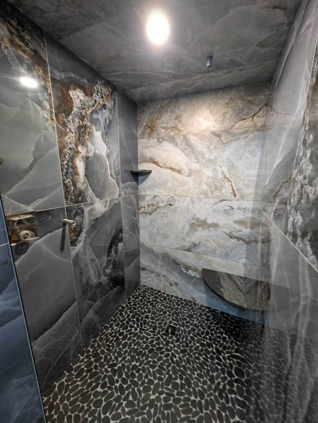 Primary shower epoxy grout installed