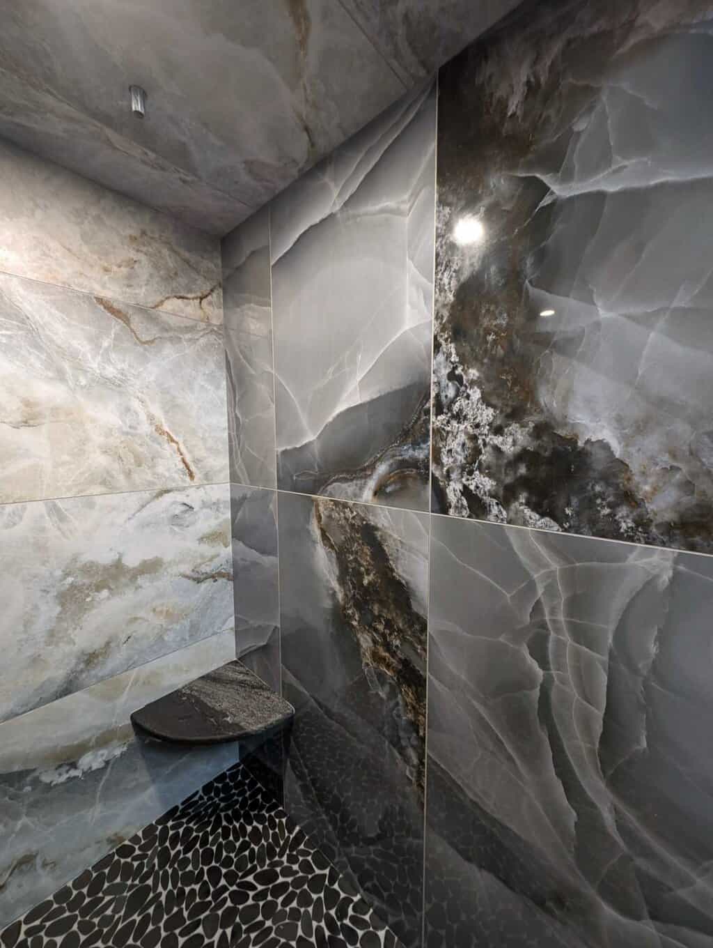 Primary shower epoxy grout installed