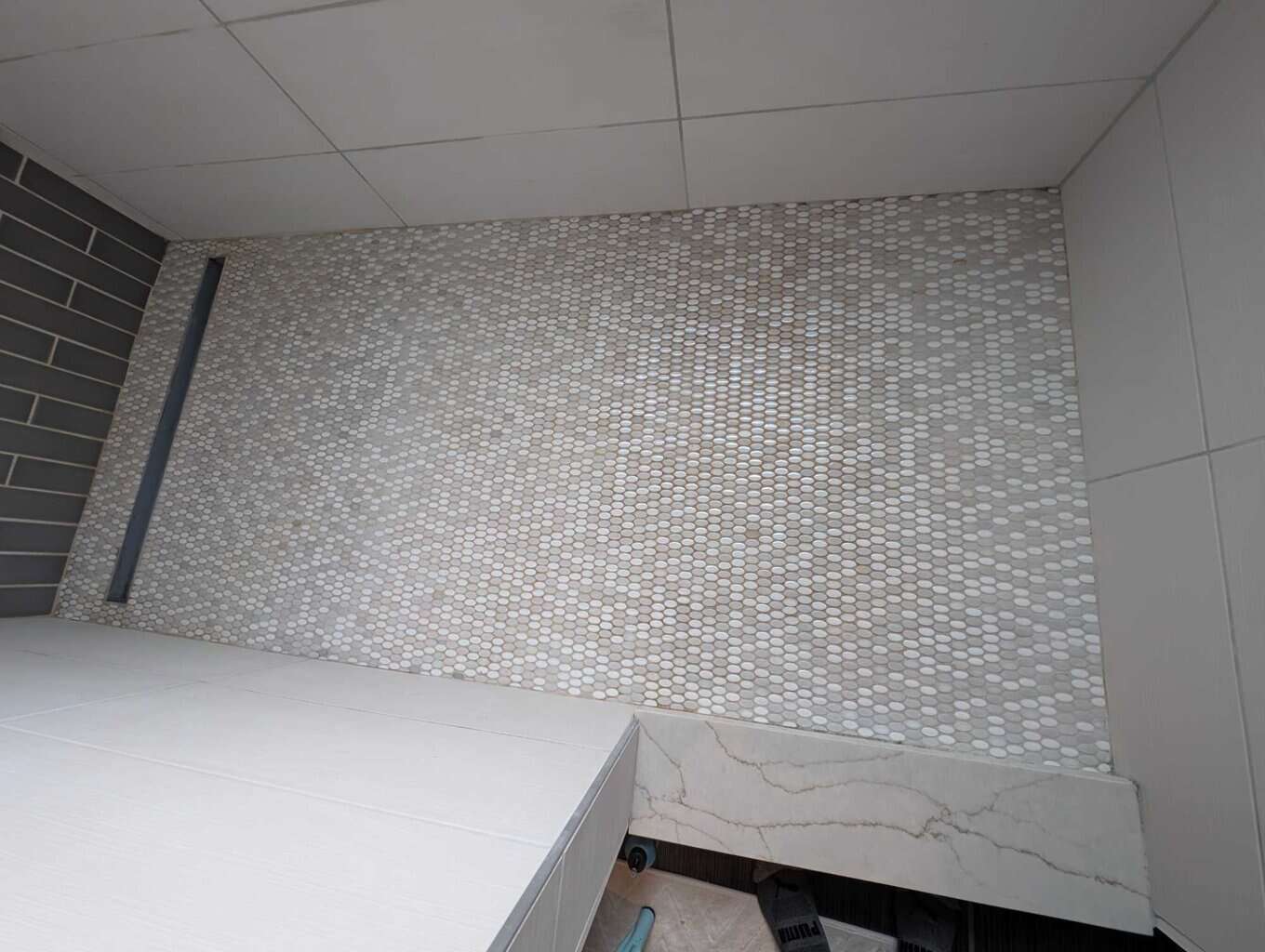 Primary shower with grout stains and mold