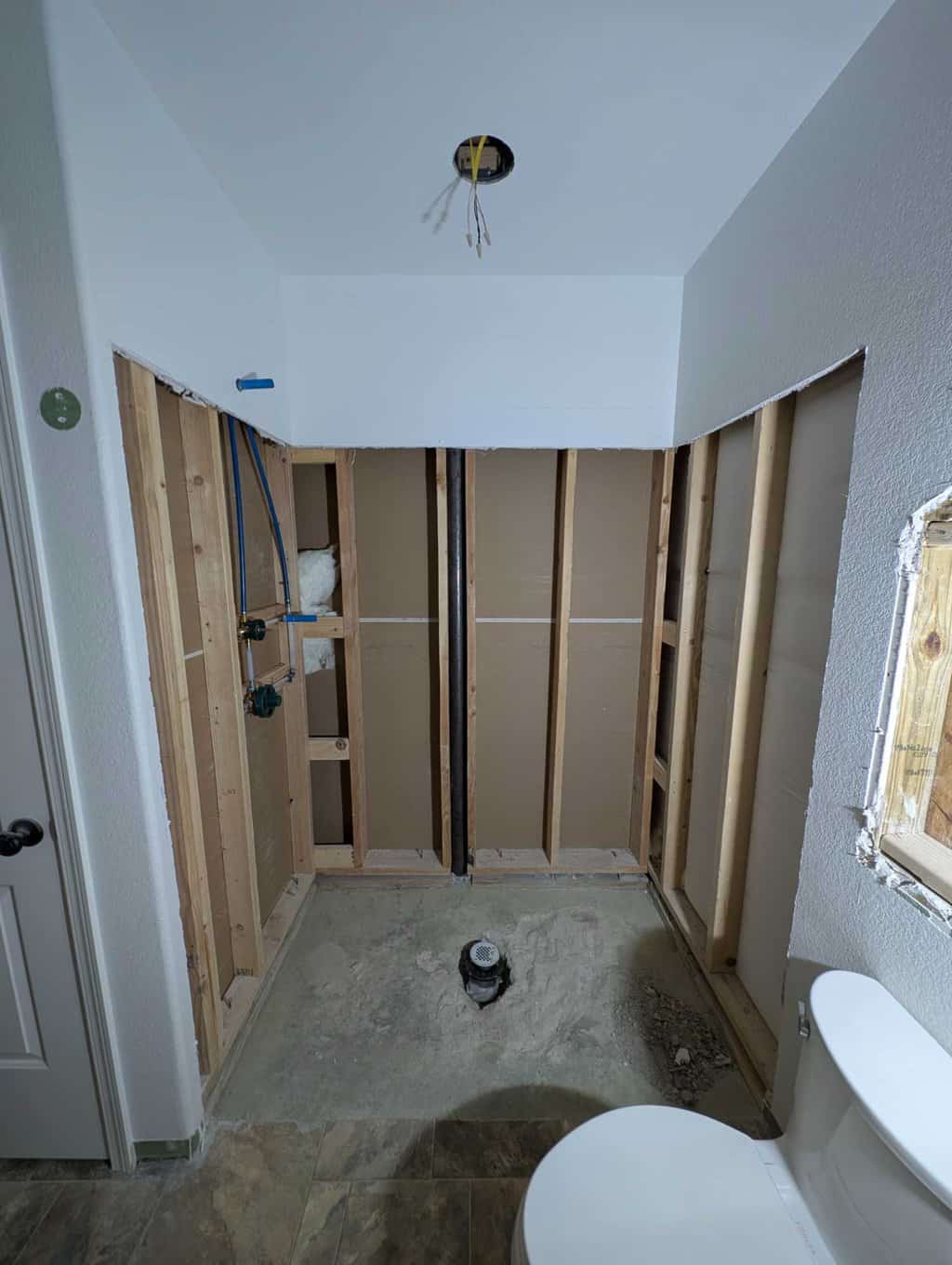 Basement shower to be tiled