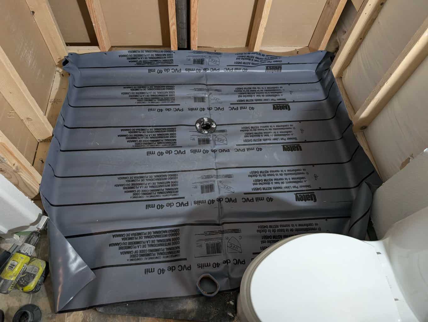 Shower liner installed