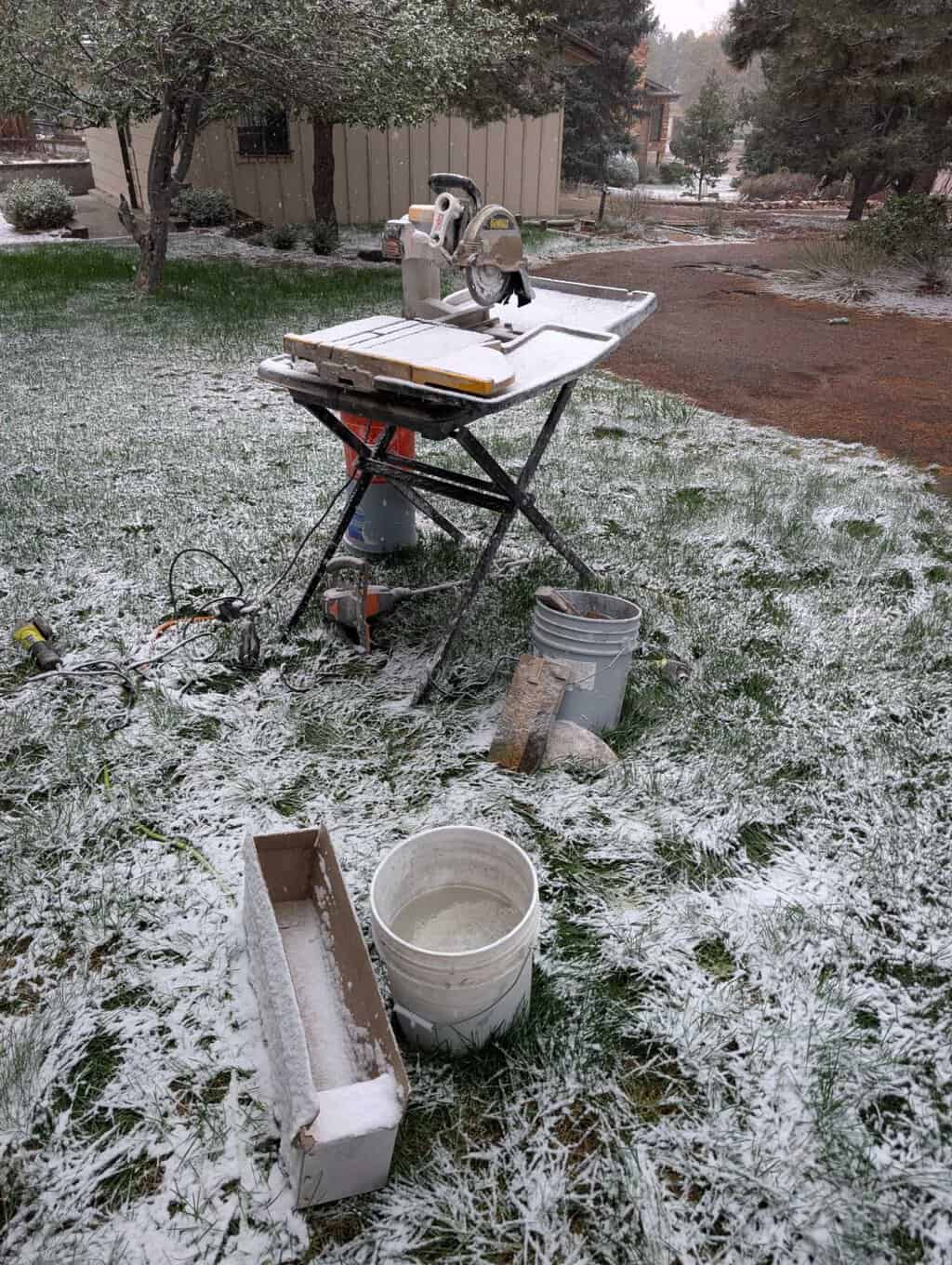 Always fun running a wet saw in the snow