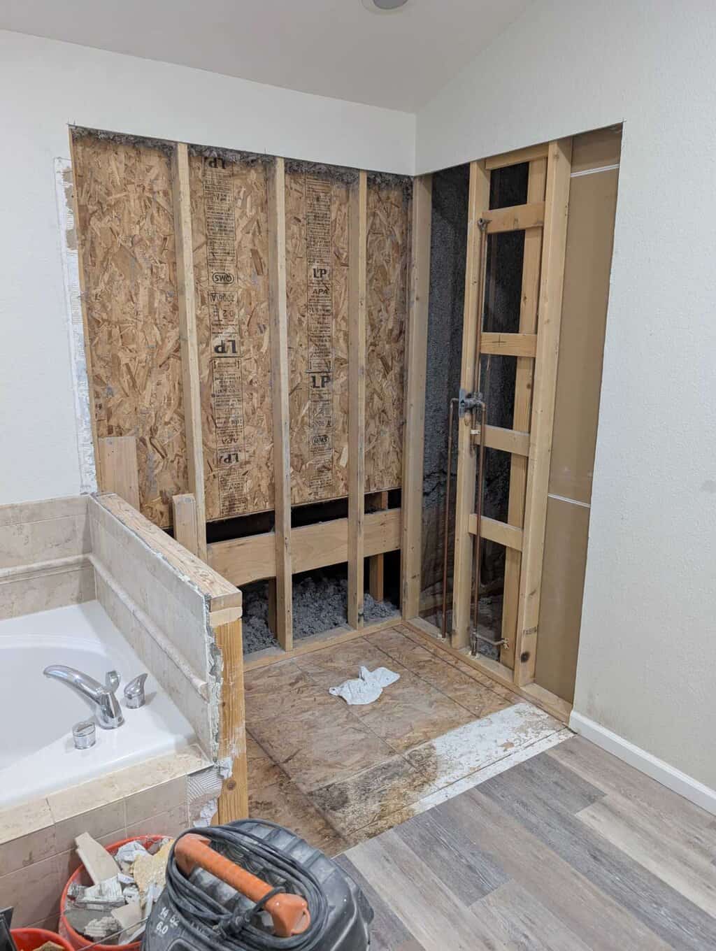 Primary shower and bench demo'd