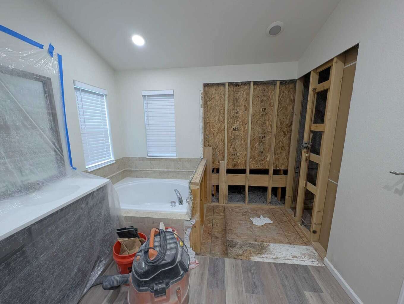 Primary shower and bench demo'd