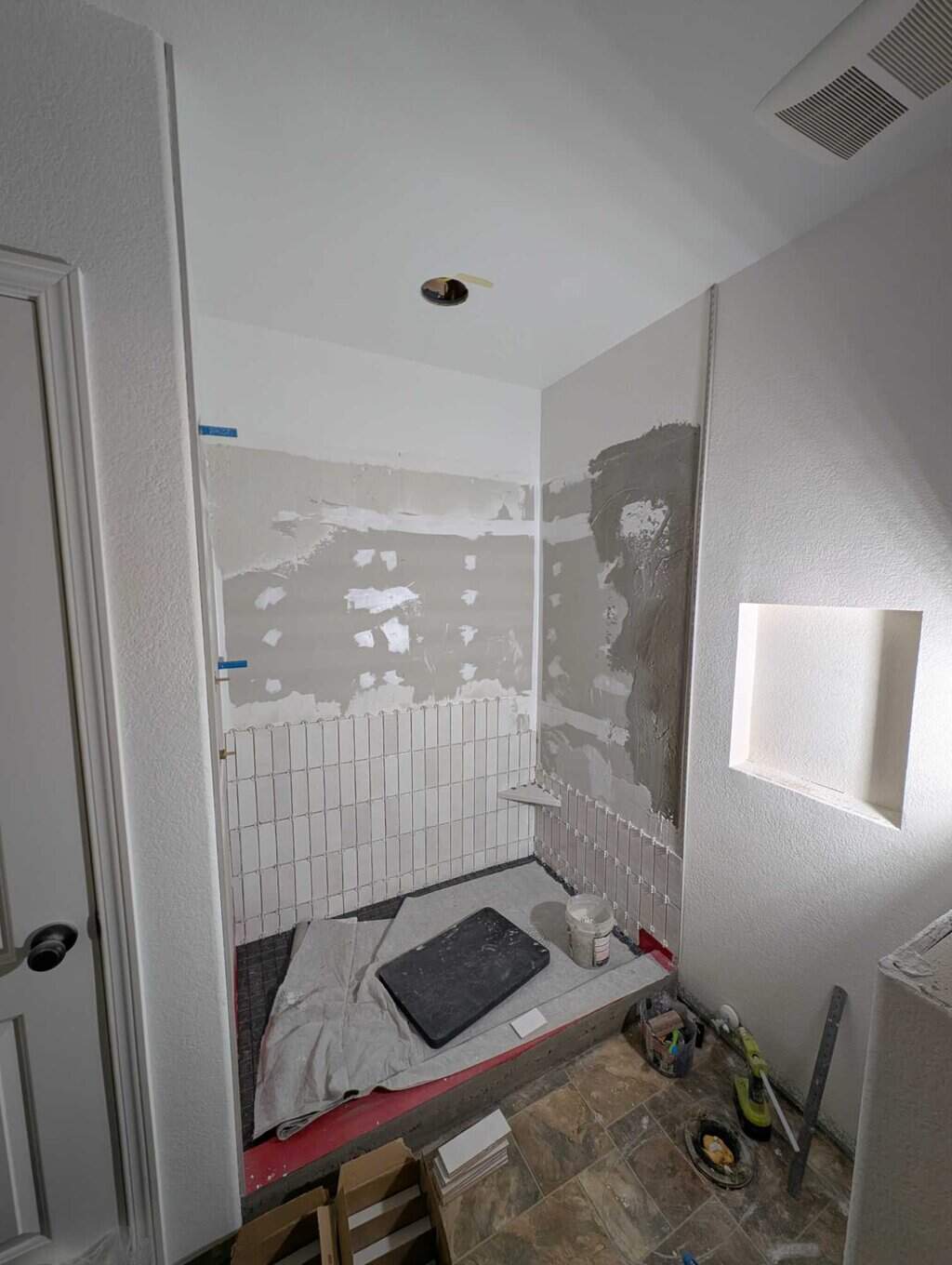 Basement shower partly set