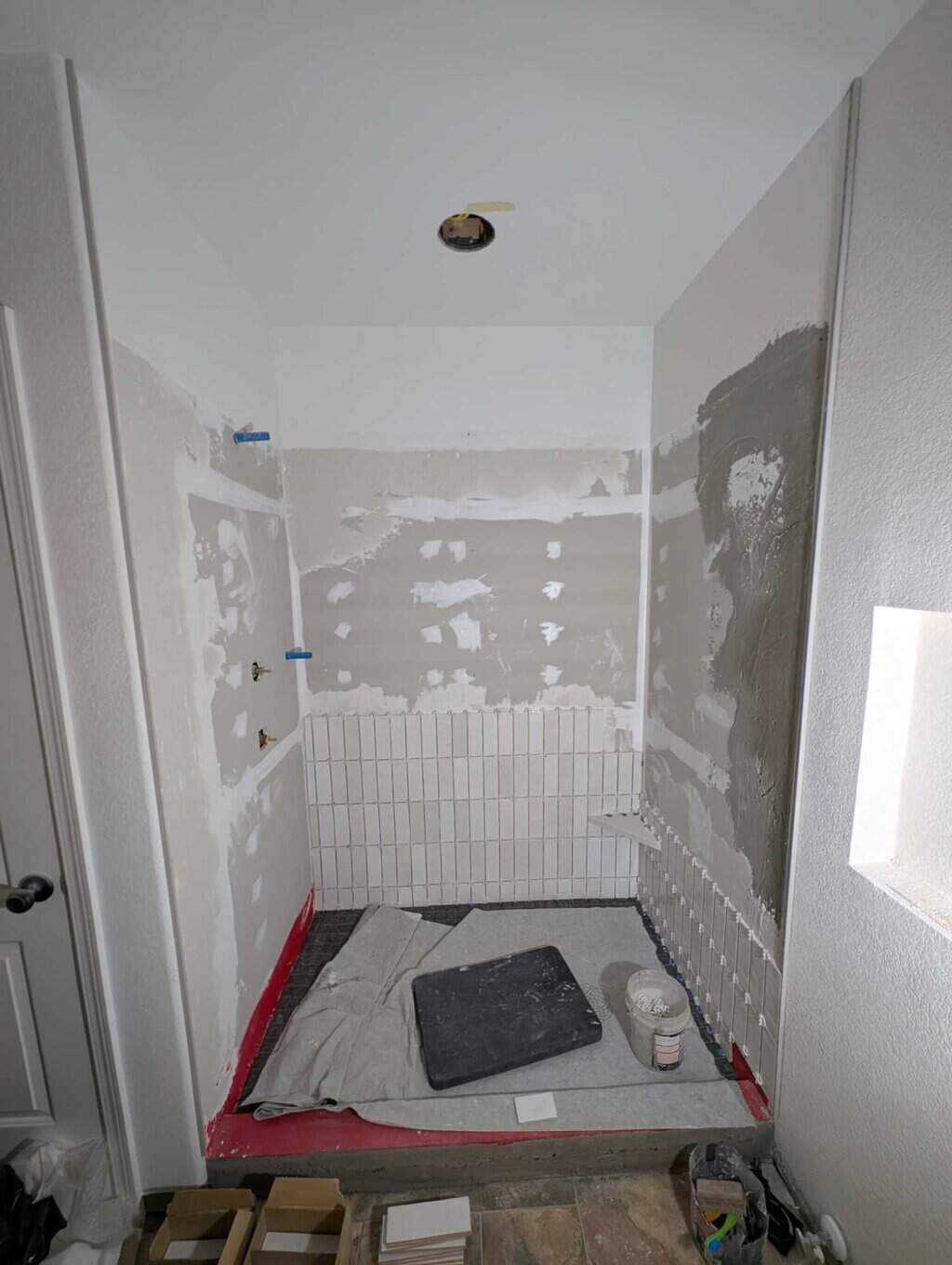 Basement shower partly set
