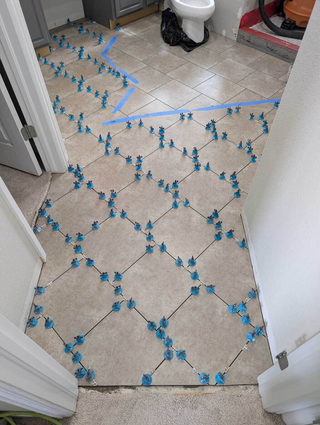 Primary bath floor almost fully installed