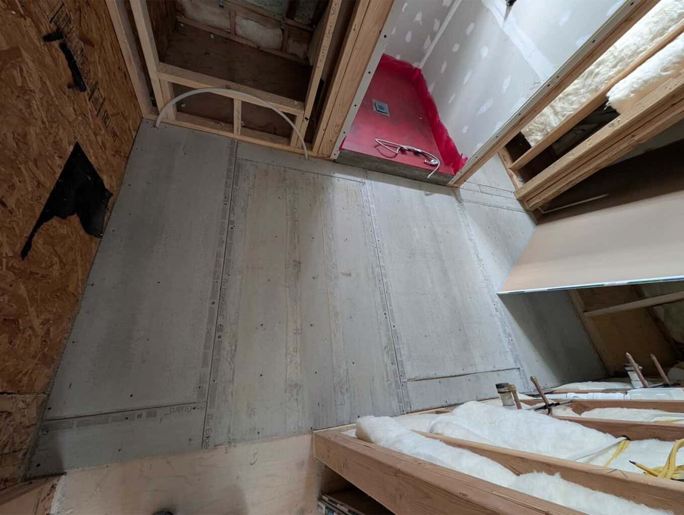 Primary bath floor underlaid