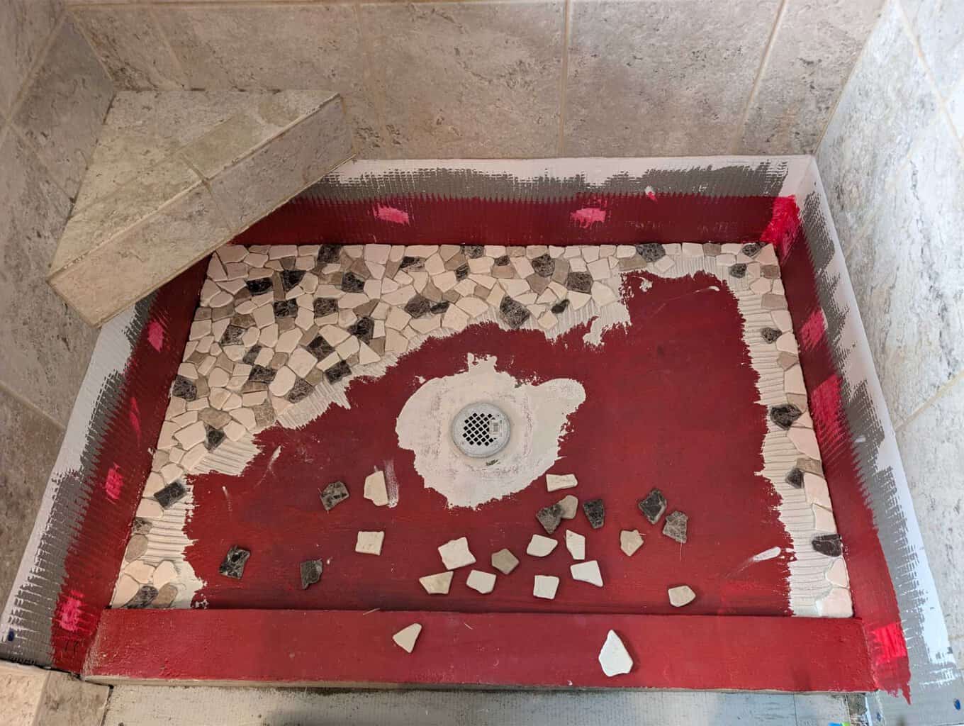 Part of shower floor installed