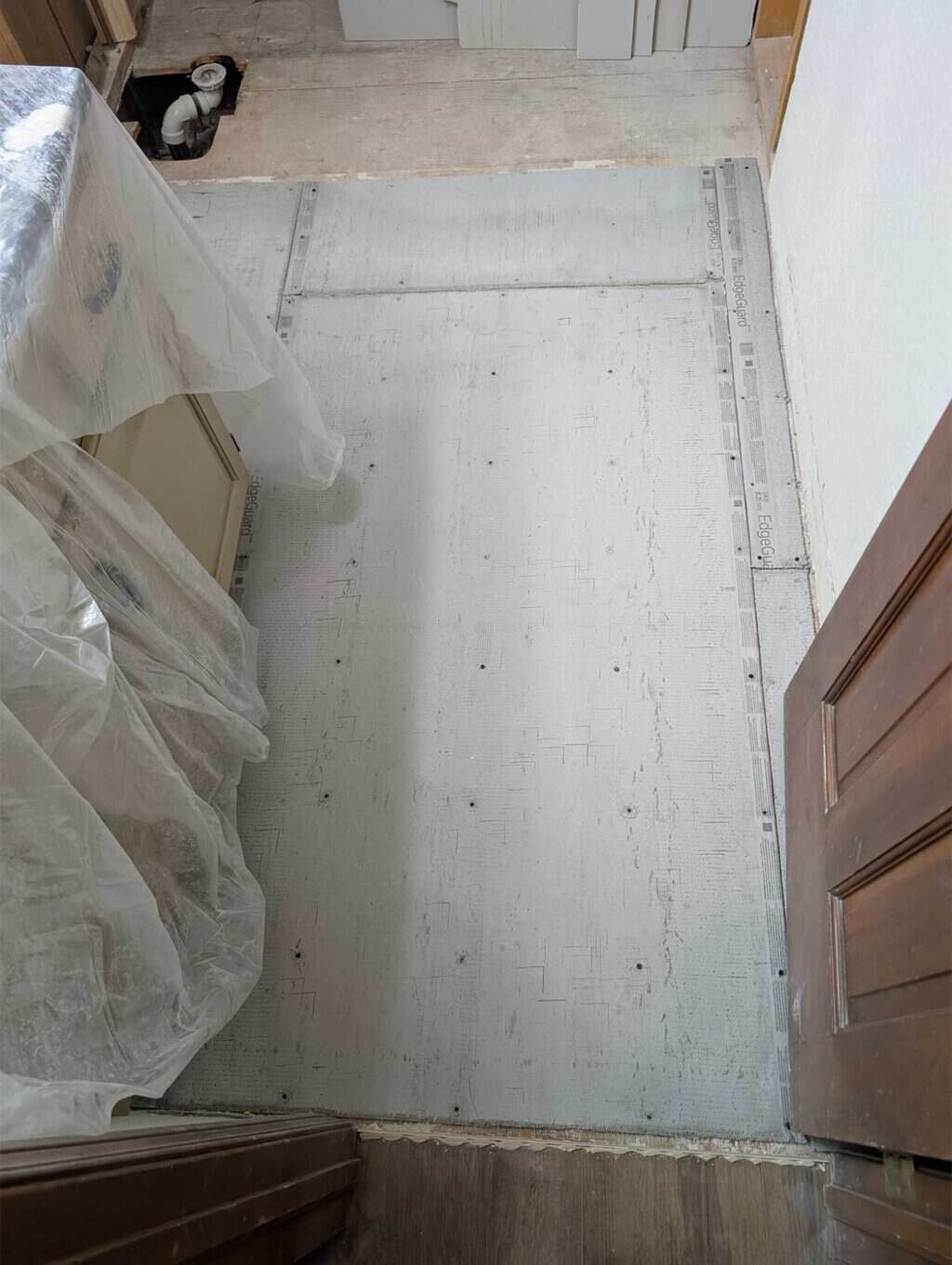 Underlayment installed on floor