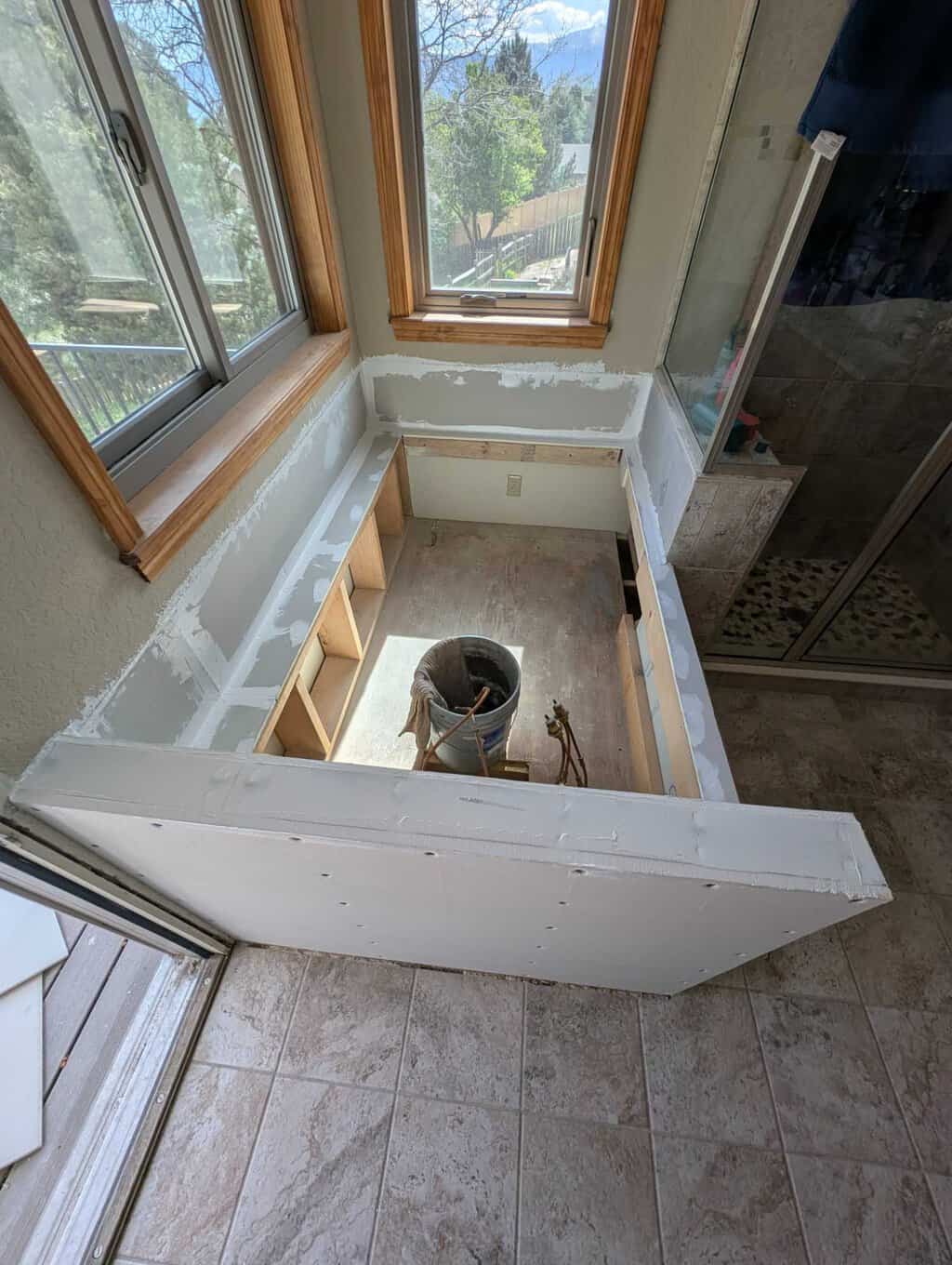 Tub underlayment installed