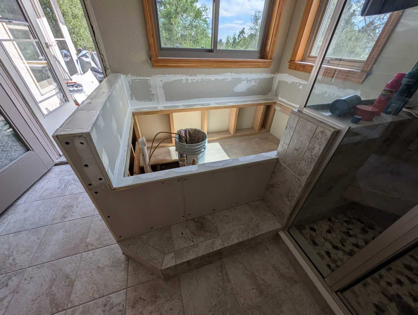 Tub underlayment installed