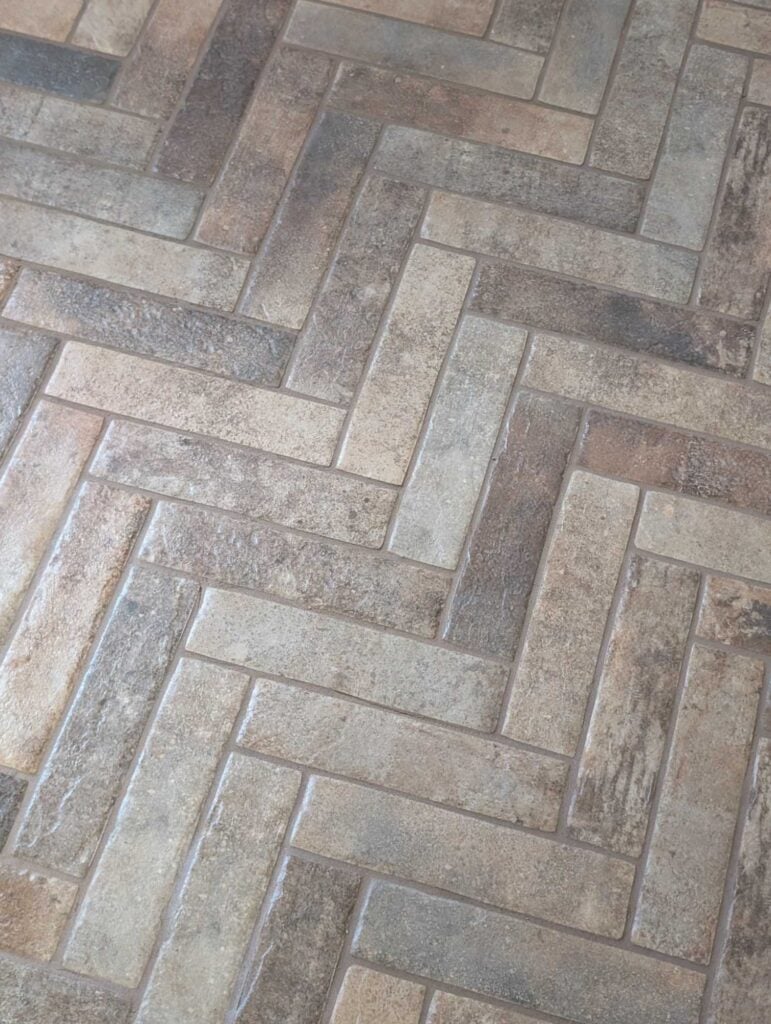 Laundry herringbone floor closeup