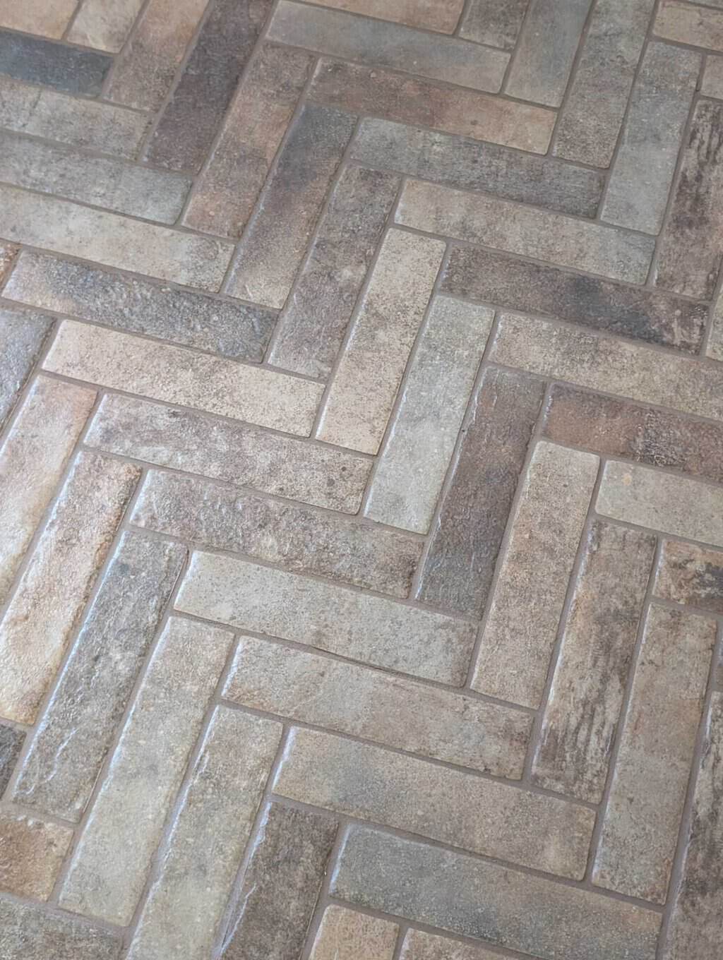 Laundry herringbone floor closeup