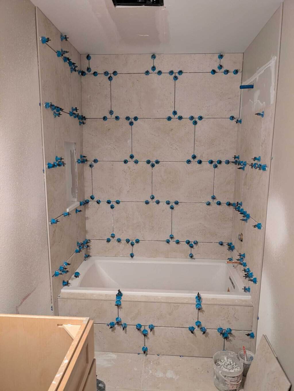Hall tub surround nearly fully set