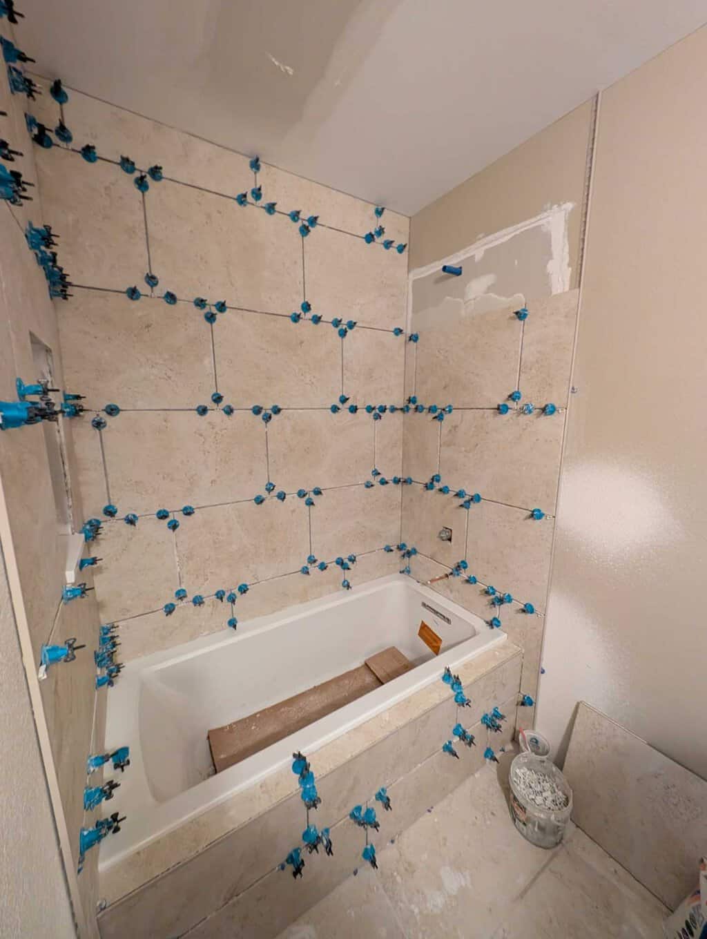 Hall tub surround nearly fully set