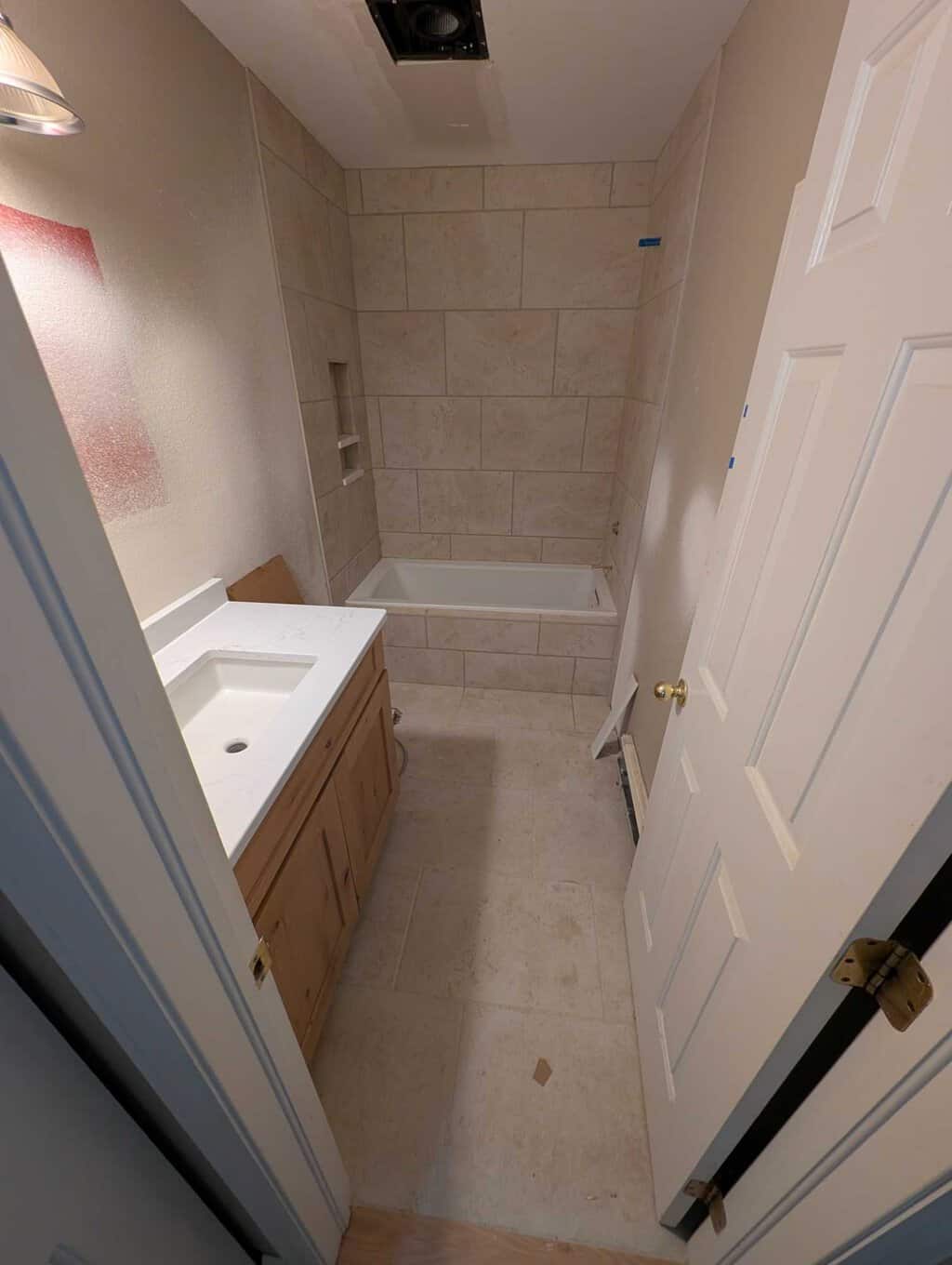 Hall bath tile finished