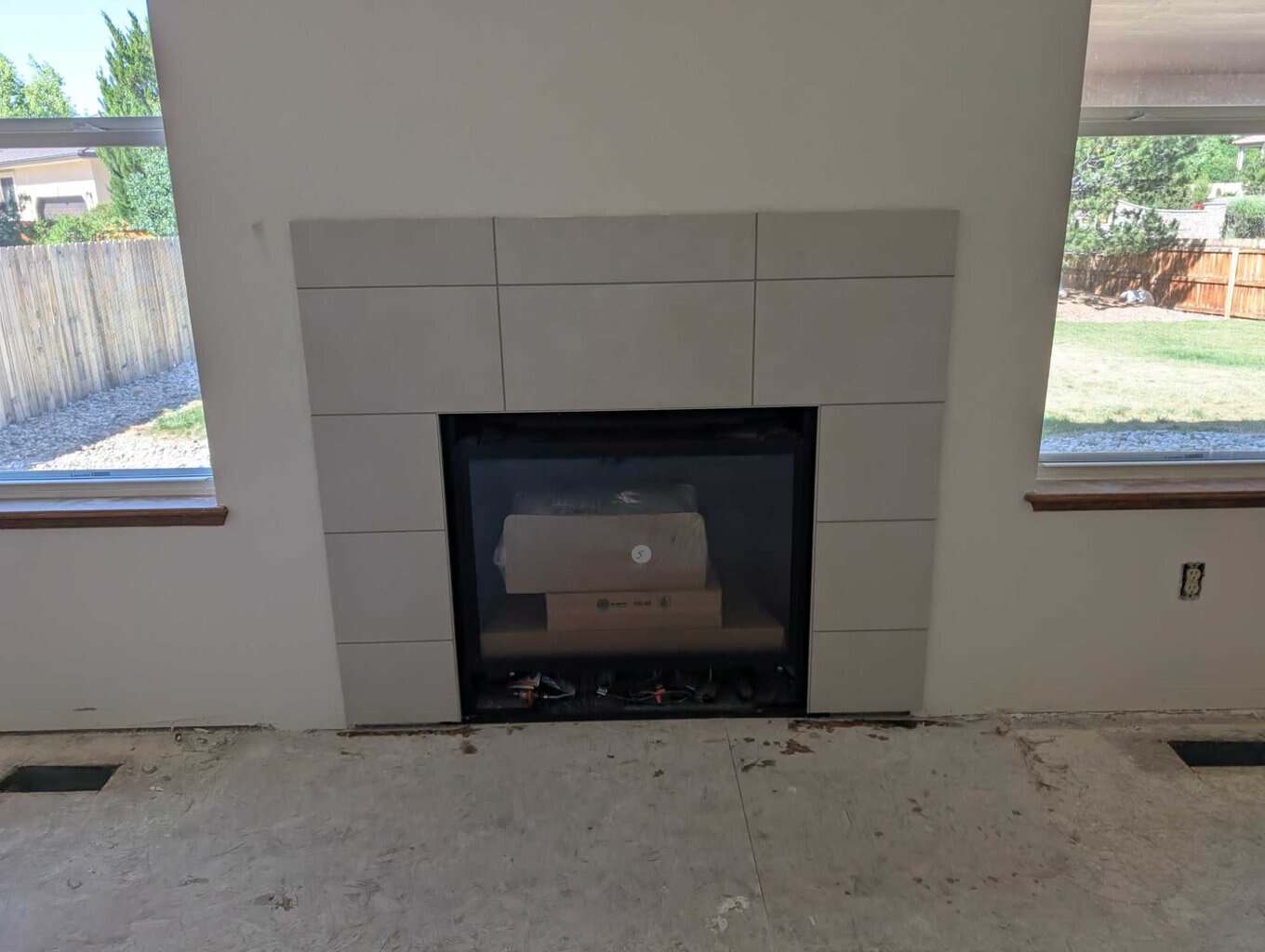 Fireplace surround grouted and finished