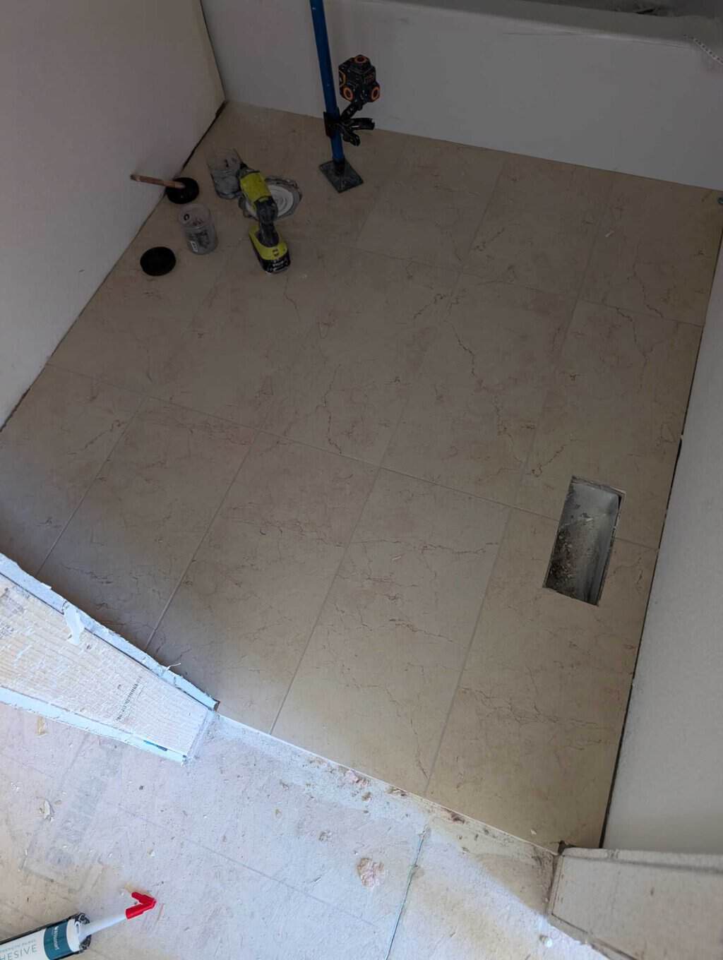 Addition bath floor grouted and finished